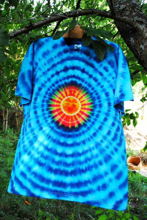 Batikované tričko -Slunce v duši moře modrá léto slunce sluníčko mandala hippie batikované bohémské 