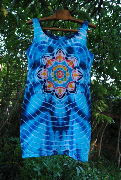 Batik.šaty/tunika M - Moře kvete moře modrá léto tyrkysová mandala hippie batikované bohémské 
