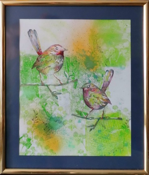 Ptáčkové ohlašují jaro dekorace obraz ptáček interiér jaro akvarel 