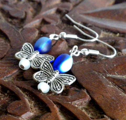 Blue Butterfly kov náušnice zima modrá motýl příroda louka romantické křídla něžné chlad chrpa 