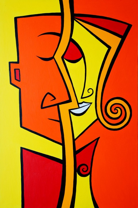 Spolu hýříme barvami červená obraz oranžová žena černá žlutá akt muž tváře 