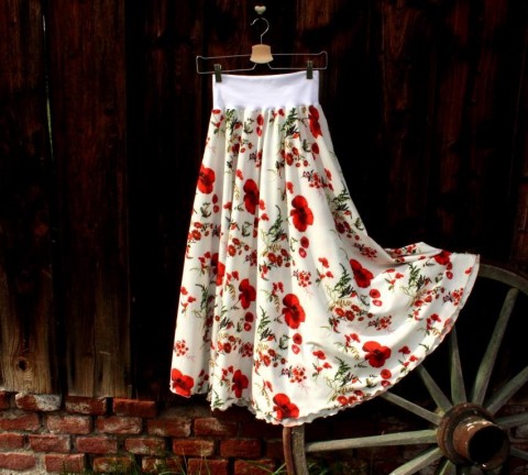 Půlkolová sukně Poppy white sukýnka sukně dlouhá půlkolová silky 