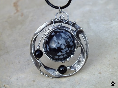 Černá planeta - obsidián vločkový náhrdelník cín černé onyx obsidián černý cínový vločkový 