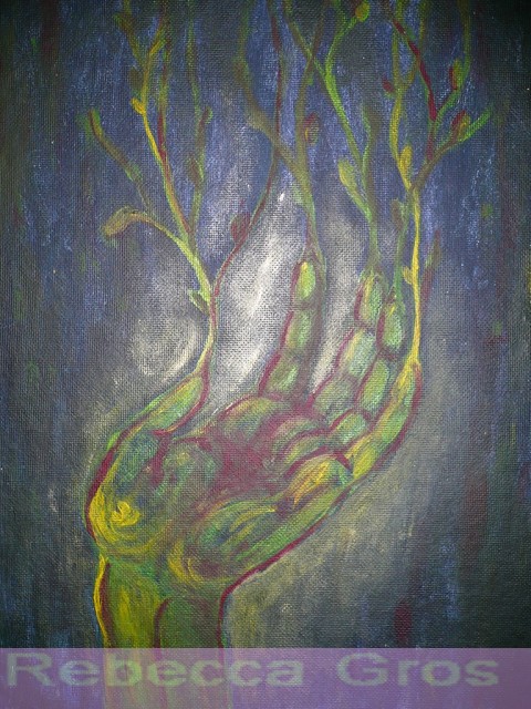 MANIKŮRA zelená strom modrá fantazie žlutá ruka větve kůra 