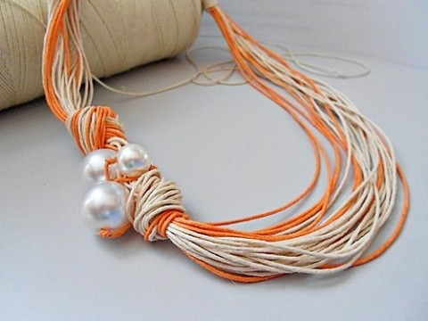 Náhrdelník Perla náhrdelník oranžová letní přírodní sklokorálky provázky 