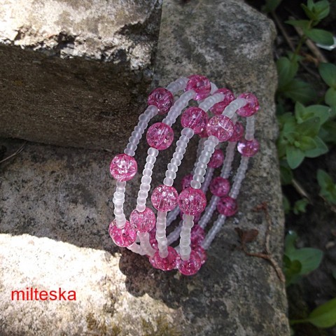 náramek růžovobílý náramek korálky růžová bílá perličky rokajl voskované modní doplněk 