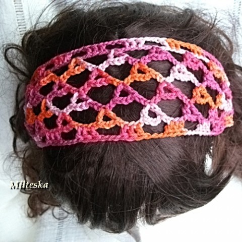 čelenka-zářivý melír doplněk vlasy oranžová fialová růžová háčkovaná barevná moda čelenka pestrobarevná čelenka do vlasů 