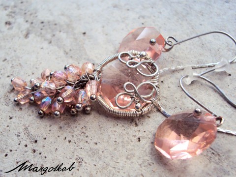 Růžové obláčky - sada přívěsek drát růžová ornament vintage stříbrná drátování preciosa starorůžová secese starostříbro wire-wrapping 