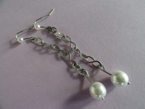 perla na řetízku náušnice bílá nerez perly perla řetízkové chirurgická ocel pro alergiky 