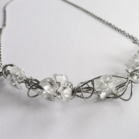 ledové krystaly.. náhrdelník drát řetízek křišťál chirurgická nerez ocel led čirá ples slavnostní masivní sváteční krystaly 