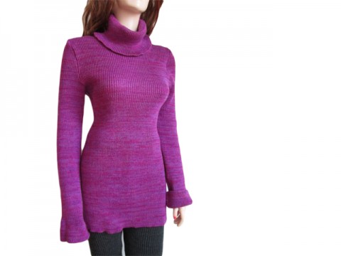 Borůvkový světlejší -  prodloužený rolák svetr pletený pružný teplý 