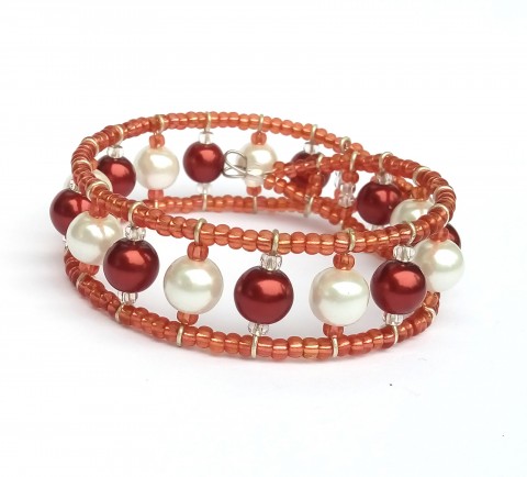 VÝPRODEJ ZE 144,- UNI #12 červená náramek sklo bílá perličky perly univerzální sleva výprodej nasazovací 