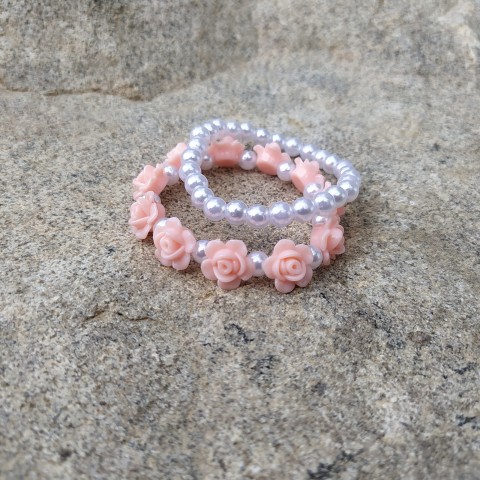 Perličky #10 náramek děti růžová květy bílá květiny sada kytičky dětské perličky starorůžová náramky perly set pár 