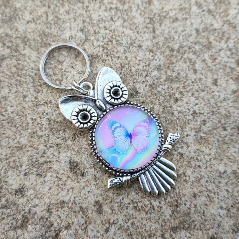 Přívěsek sovička s motýlky #15 přívěsek modrá růžová klíče klíčenka sova sovička mandala 