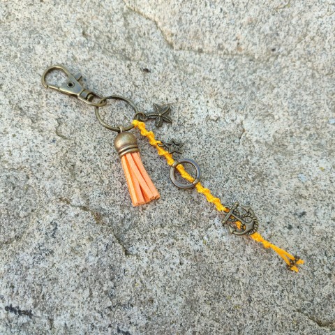 Střapec #7 přívěsek modrý moře oranžová klíčenka hvězda mořský námořnický kotva bronzová hvězdice střapec hvězdička bronzové mušlička střapce na kabelku na klíče na batoh 
