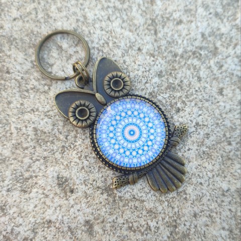 Přívěsek sovička s mandalou #7 přívěsek modrá klíče klíčenka sova sovička bronzová mandala moudrá mandaly 