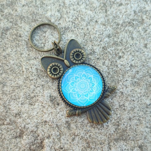 Přívěsek sovička s mandalou #2 přívěsek modrá klíče klíčenka sova sovička bronzová mandala moudrá mandaly 