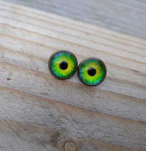 Puzety oči #527 oko zelená náušnice oči černá pecky náušničky bronzová puzety očíčka očíčko 