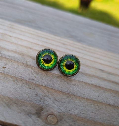 Puzety oči #528 oko zelená náušnice oči černá pecky náušničky bronzová puzety očíčka očíčko 