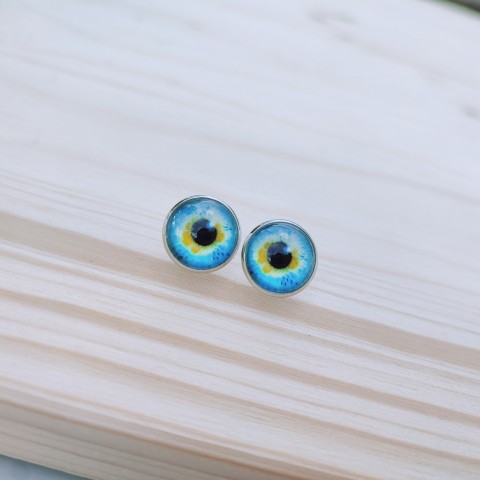 Puzety oči #677 oko náušnice modrá oči černá žlutá pecky stříbrná náušničky puzety očíčka očíčko 