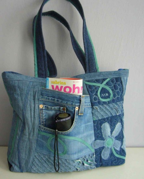 Crazy patchvork - džínová kabelka kabelka dárek modrá patchwork bavlna autorská kapsy originál džínová jediná 