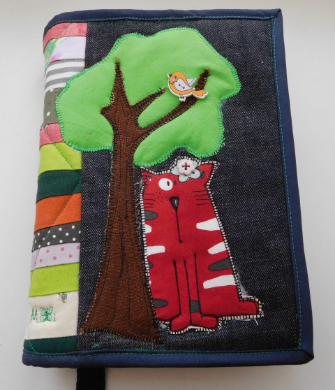 Obal na knihu - džíny a barvy originální dárek strom patchwork bavlna kočka obal na knihu džíny jediný nadýchaný 