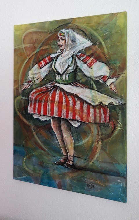 Zvesela tanec obraz malba postava folklórní 