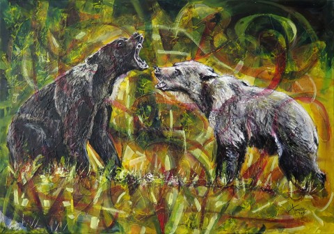 Divoké Slovensko-U suseda obraz malba medvěd zvířata umení 