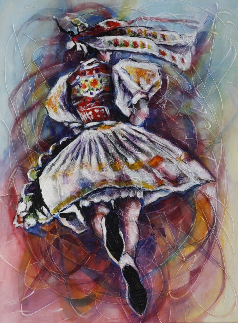 Pestré farby folklóru Detvianka tanec obraz malba umělecký expresionismus slovensko exprese umnění dílo expresivní 