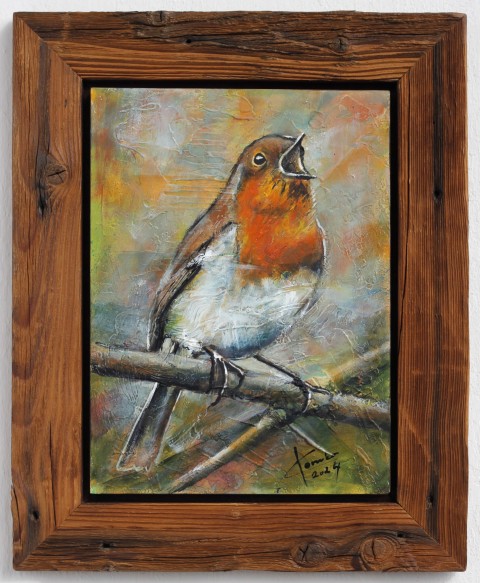 Ranná pieseň-Červienka obraz malba umělecký expresionismus exprese umnění dílo expresivní zvířea vtáčik 
