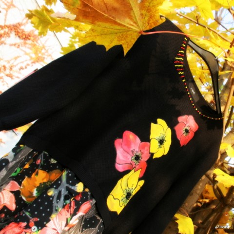 Svetr/tunika/košile...2v1 korálky tunika podzim malba květy svetr košile originál 