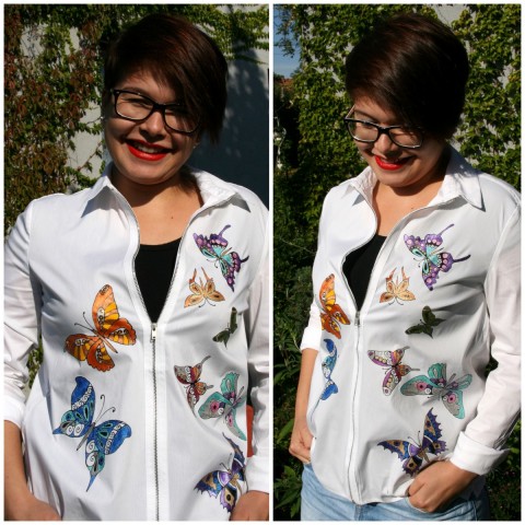 Košile Slet motýlů malované originální motýl top luxusní košile zip 