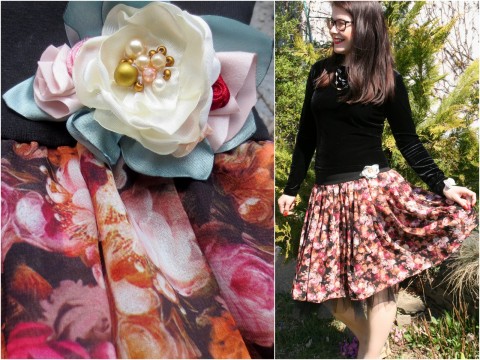 Sukně romantická s doplˇnky XS-M brož náramek květy růže romantika sukně tyl luxusní originál tutu volán 