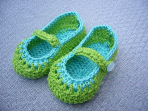 Balerínky zeleno-tyrkysové krásné háčkované boty botičky balerínky nevšední capáčky mimi miminkovské 