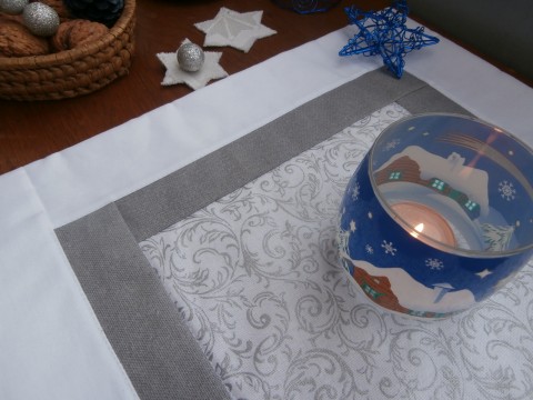 Prostírání stříbrné sada 4 ks vánoce patchwork prostírání bílá atmosféra vánoční šedá stříbrná kombinace sváteční 