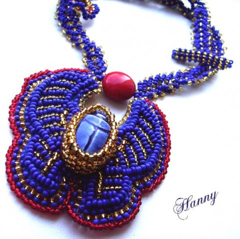 Náhrdelník Pectoral náhrdelník výšivka luxusní autorský egypt hannybeads craft scarabeus 