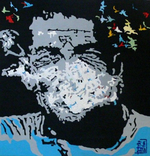 Mužské myšlenky malba akryl ptáci muž kouř stencil 