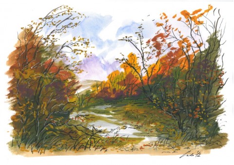 Jeseň v nás 2 krajinka akvarel príroda 