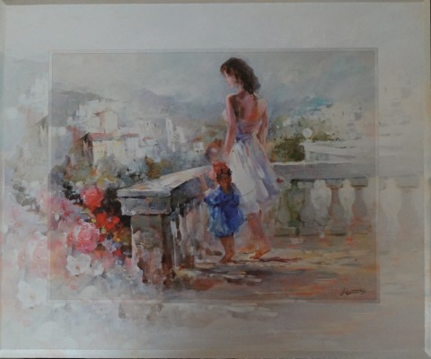 Žena a dítě děti obraz malba moderní obrázek lidé 