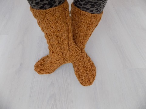 Ponožky zima podzim pletení akryl ponožky rezavá copánky 
