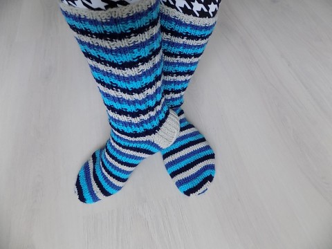 Pletené ponožky zima modrá podzim pletení proužky béžová tyrkysová akryl ponožky 