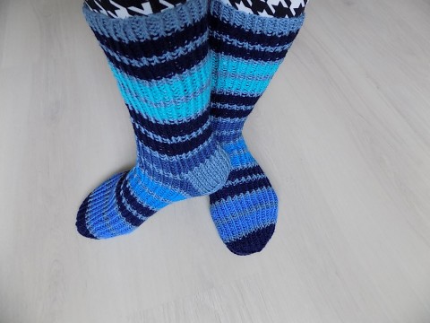 Ponožky zima modrá podzim pletení proužky šedá tyrkysová akryl ponožky 
