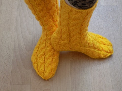 Ponožky zima podzim pletení žlutá akryl ponožky copánky noha teplo 