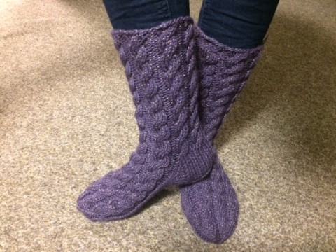 Ponožky zima podzim fialová pletení akryl ponožky copánky noha teplo 