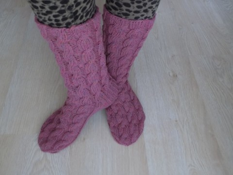 Ponožky zima podzim pletení akryl ponožky starorůžová copánky 