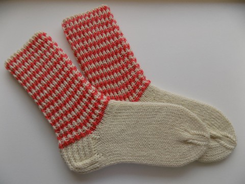 Ponožky vel. 38 - 39 zima oranžová podzim pletení proužky béžová akryl ponožky noha teplo 