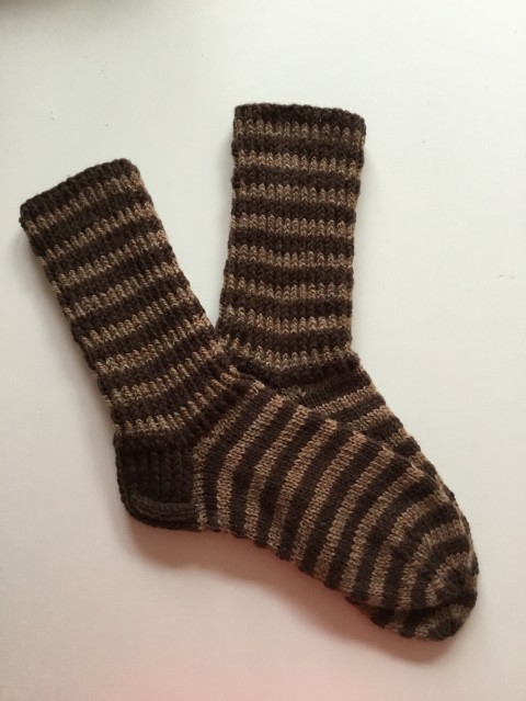 Ponožky vel. 37 - 38 zima podzim pletení hnědá proužky akryl ponožky nohy teplo 