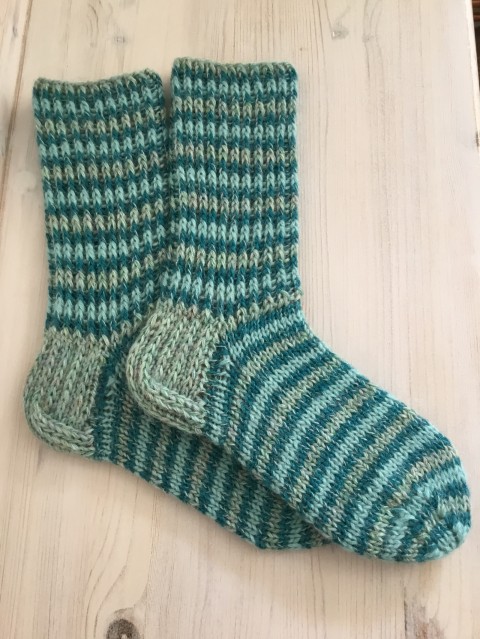 Ponožky vel. 37 - 38 zelená zima podzim pletení proužky tyrkysová akryl ponožky nohy teplo 