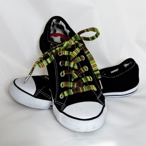 TKANIČKY zelené s proužky bavlna boty doplňek tkaničky botasky 
