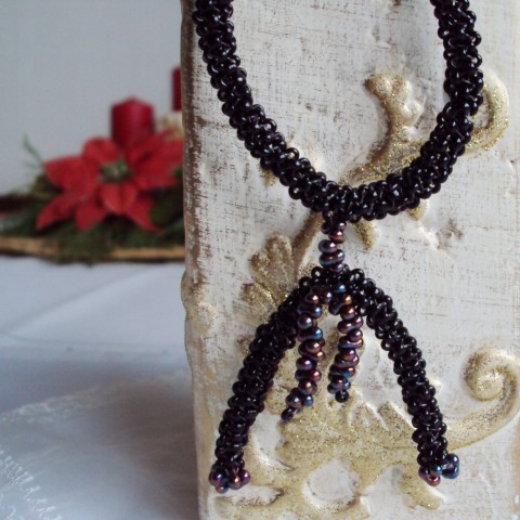 Náhrdelník metal... náhrdelník korálky šitý černý dutinka metalíza rakajl 